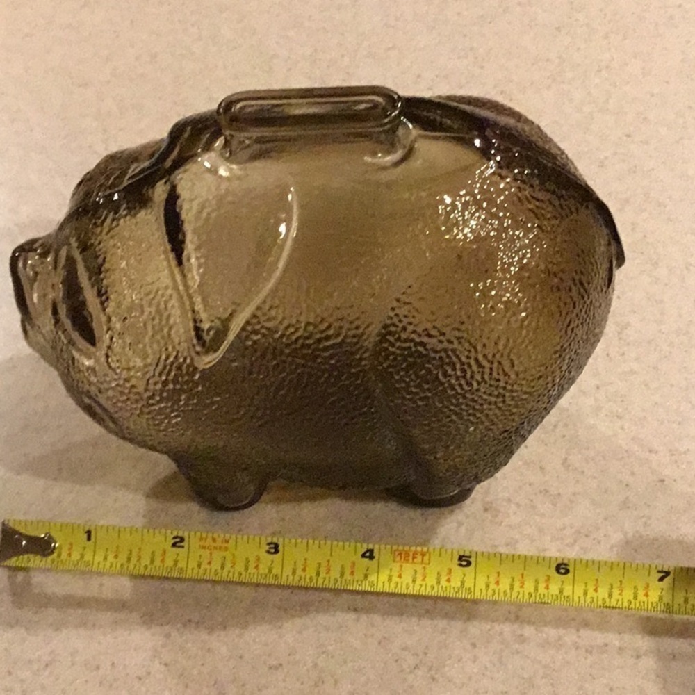 VINTAGE gray/brown colored textured glass piggy bank - Picture 10 of 13